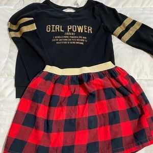 Girl Power 2Pc Shirt/Skirt Black and Buffalo Plaid